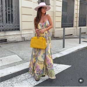 Viral Summer 2025 Zara Yellow Pink Floral Maxi Dress NWT!!